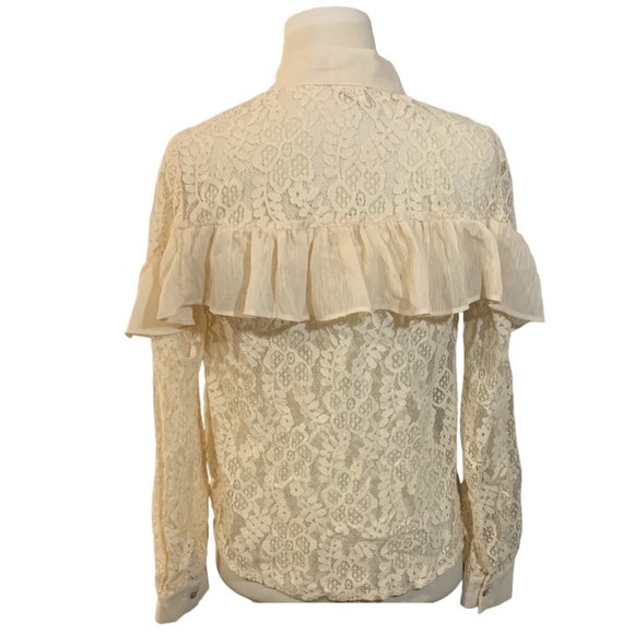 Flying Tomato Sheer Lace Long-Sleeves Ruffle Blouse - Picture 4 of 8